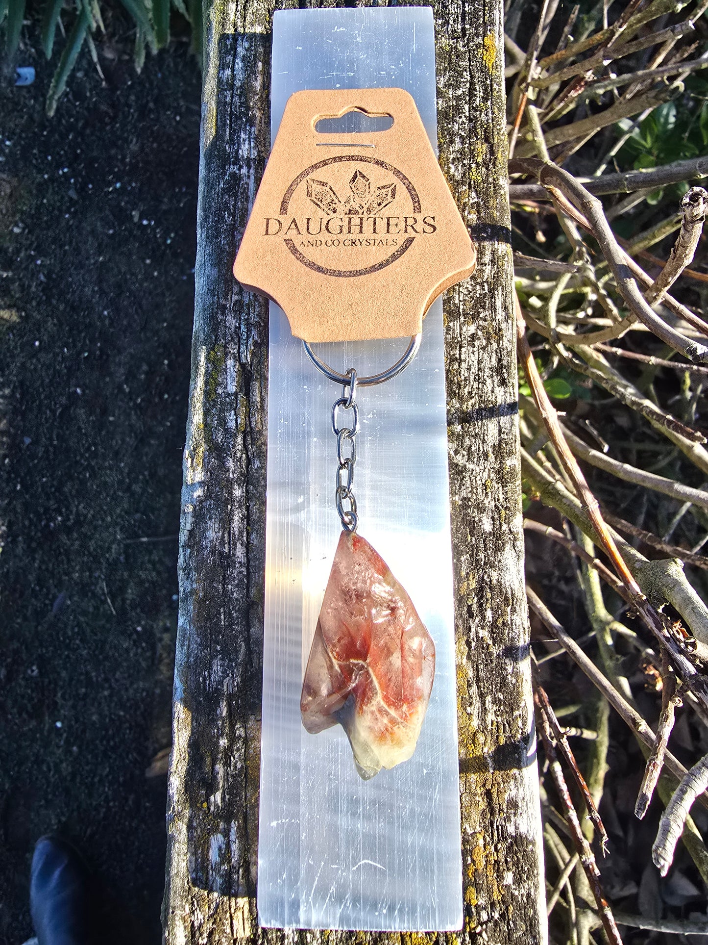 Amphibole Quartz Tumbled Stone Keyring