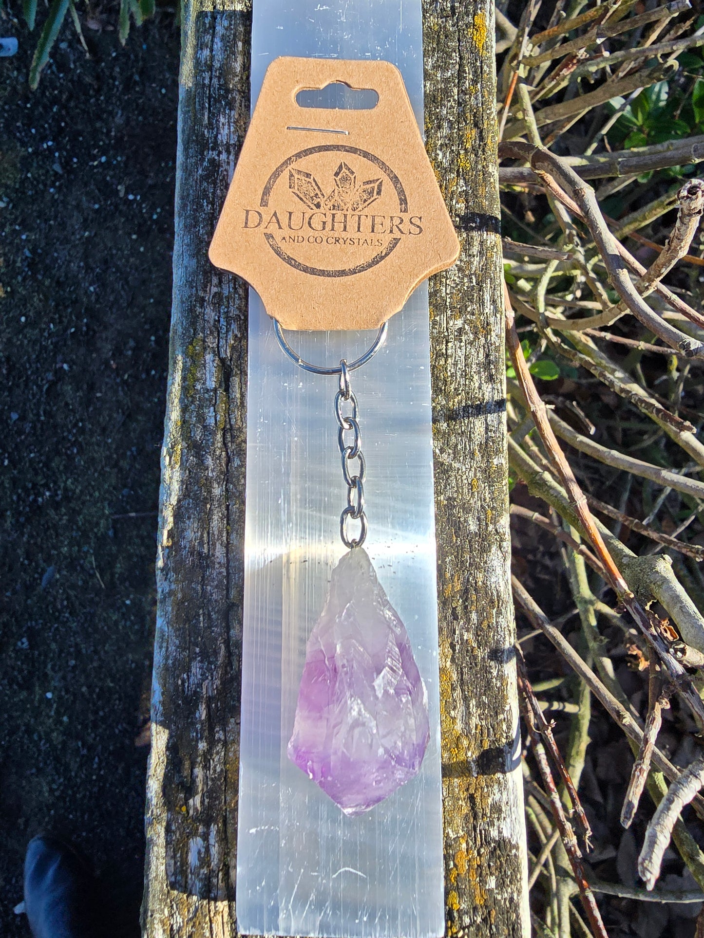 Amethyst Rough Point Crystal Keyring