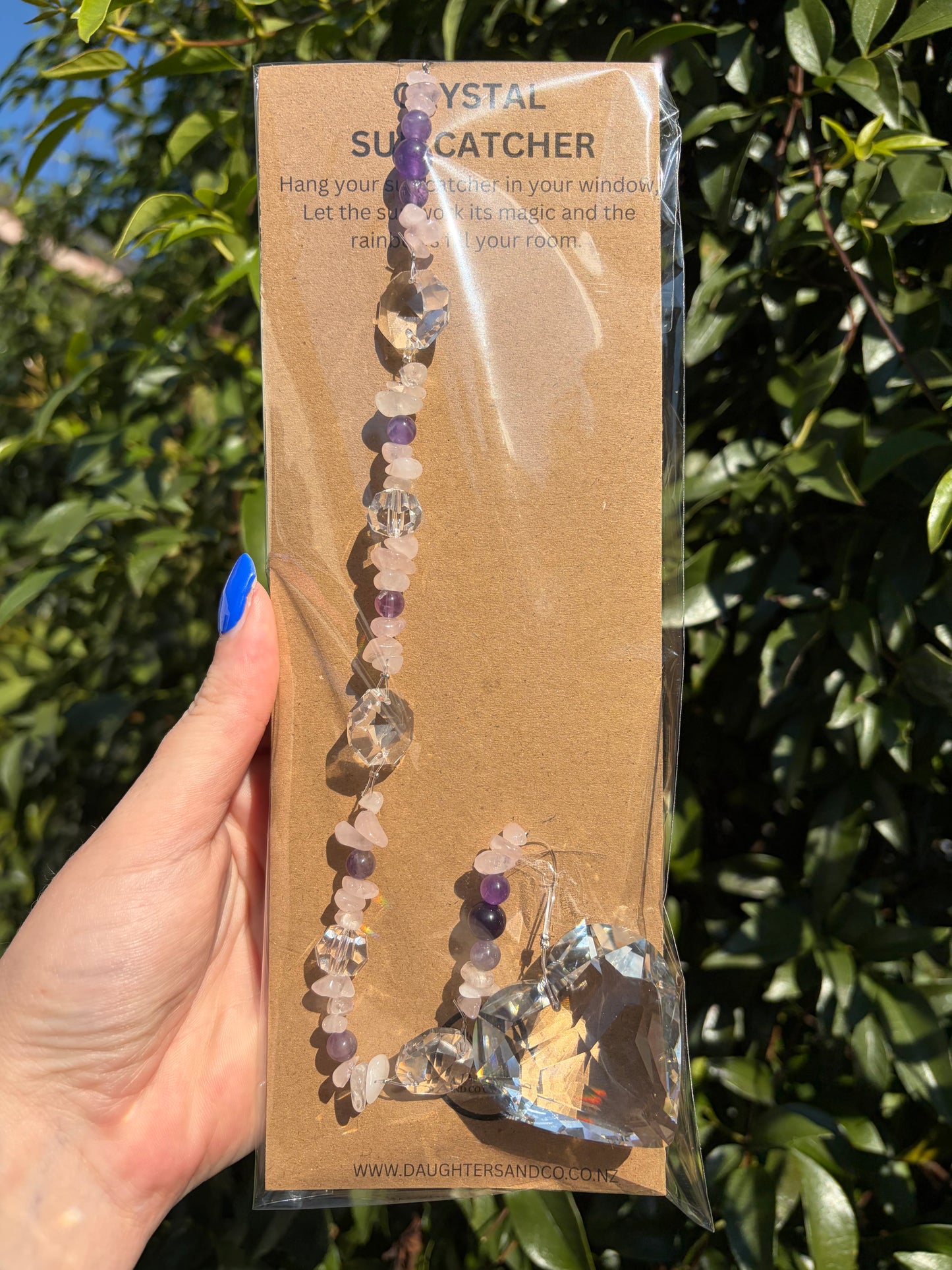 Rose Quartz & Amethyst | Large Heart Sun Catcher