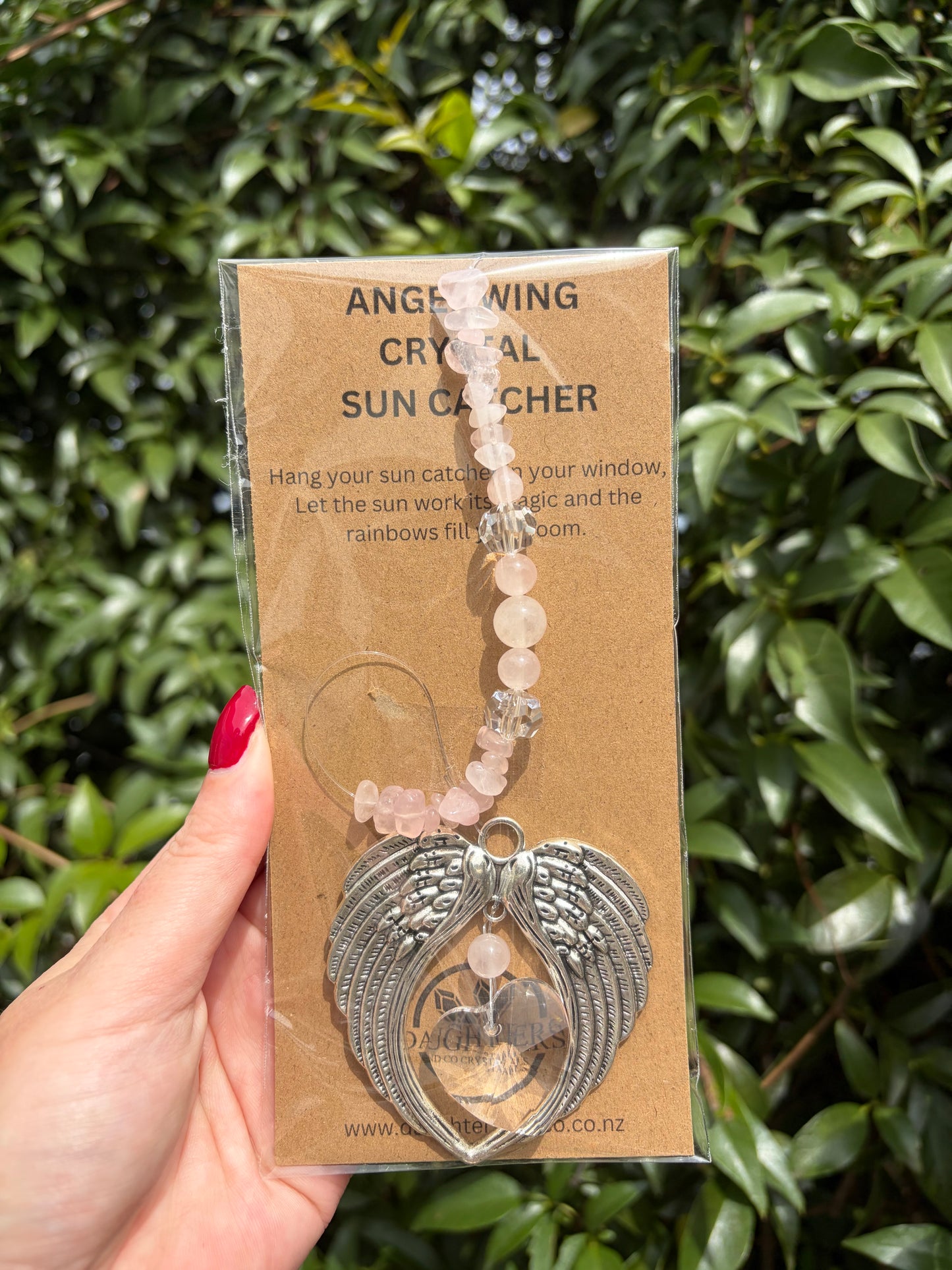 Rose Quartz | Angel Wing Heart Sun Catcher