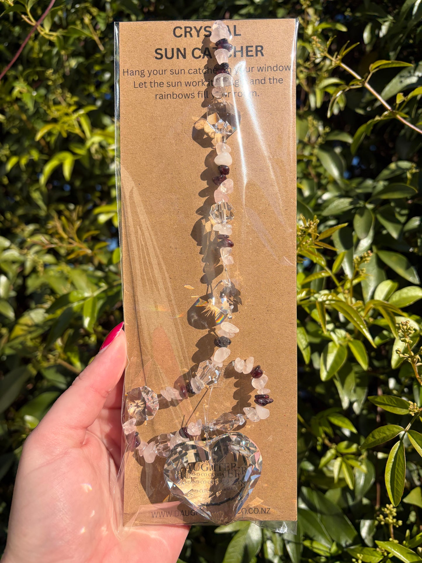 Rose Quartz & Garnet | Large Heart Sun Catcher