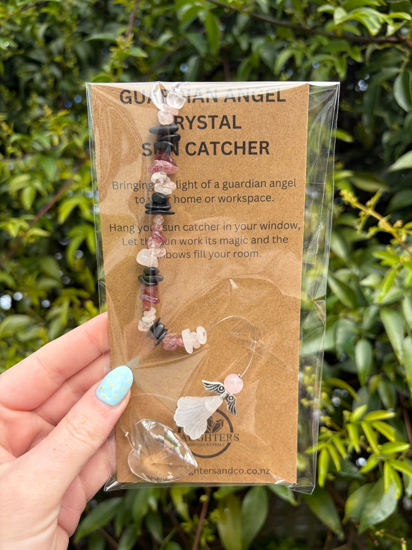 Rose Quartz, Shungite, Strawberry Quartz | Guardian Angel Heart Sun Catcher