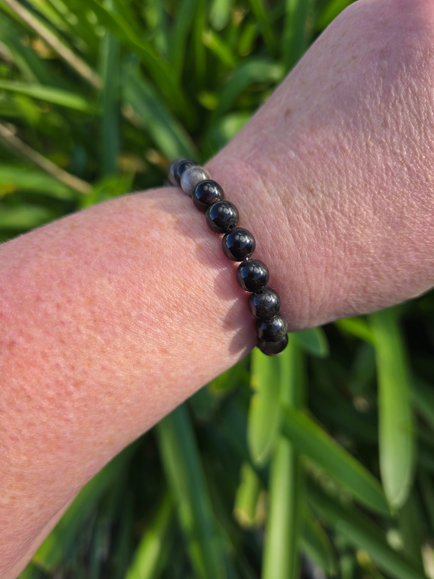Silver Sheen Obsidian | Round Bead Bracelet 8 mm