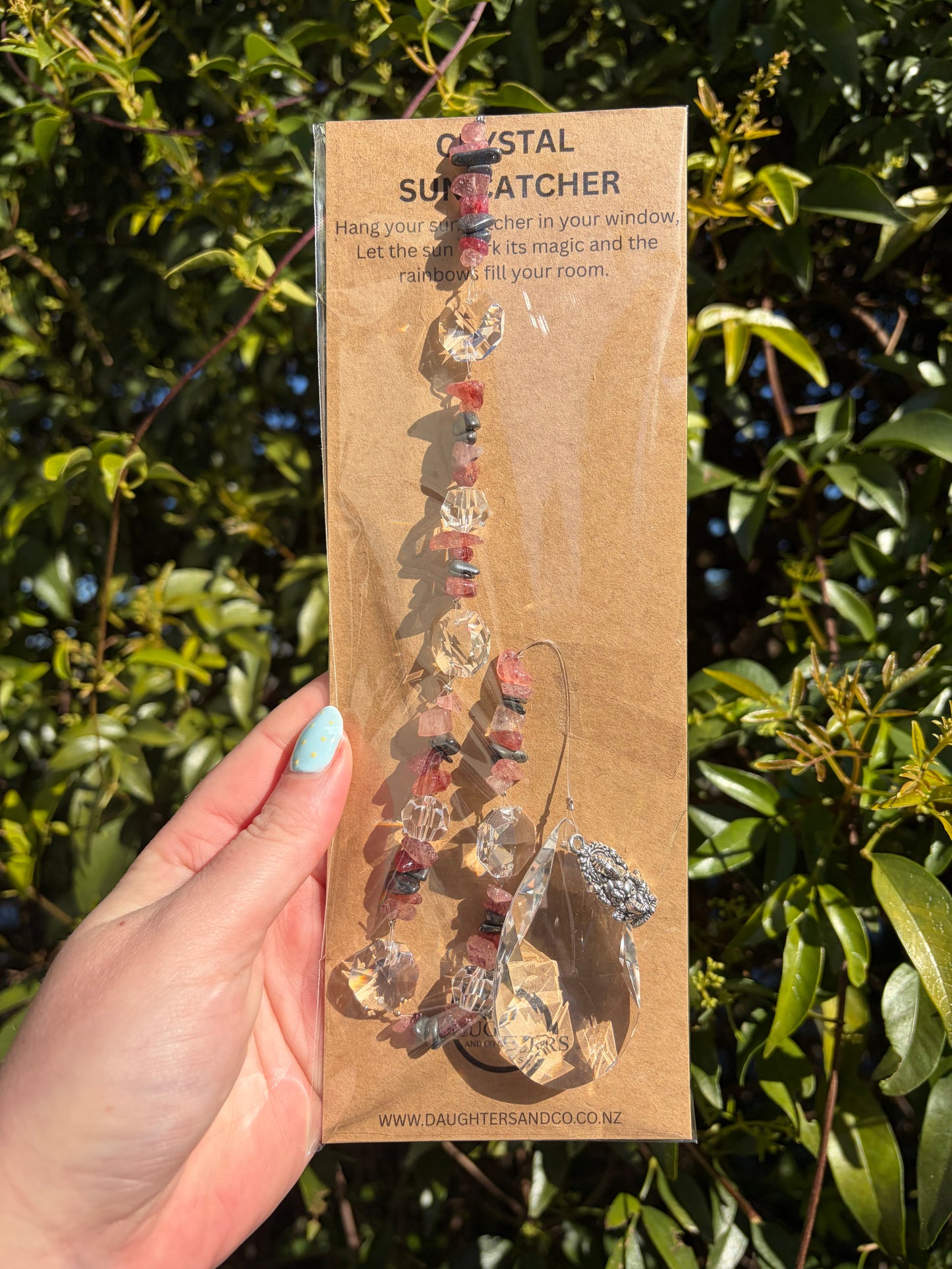 Strawberry Quartz & Hematite | Large Tear Drop Sun Catcher