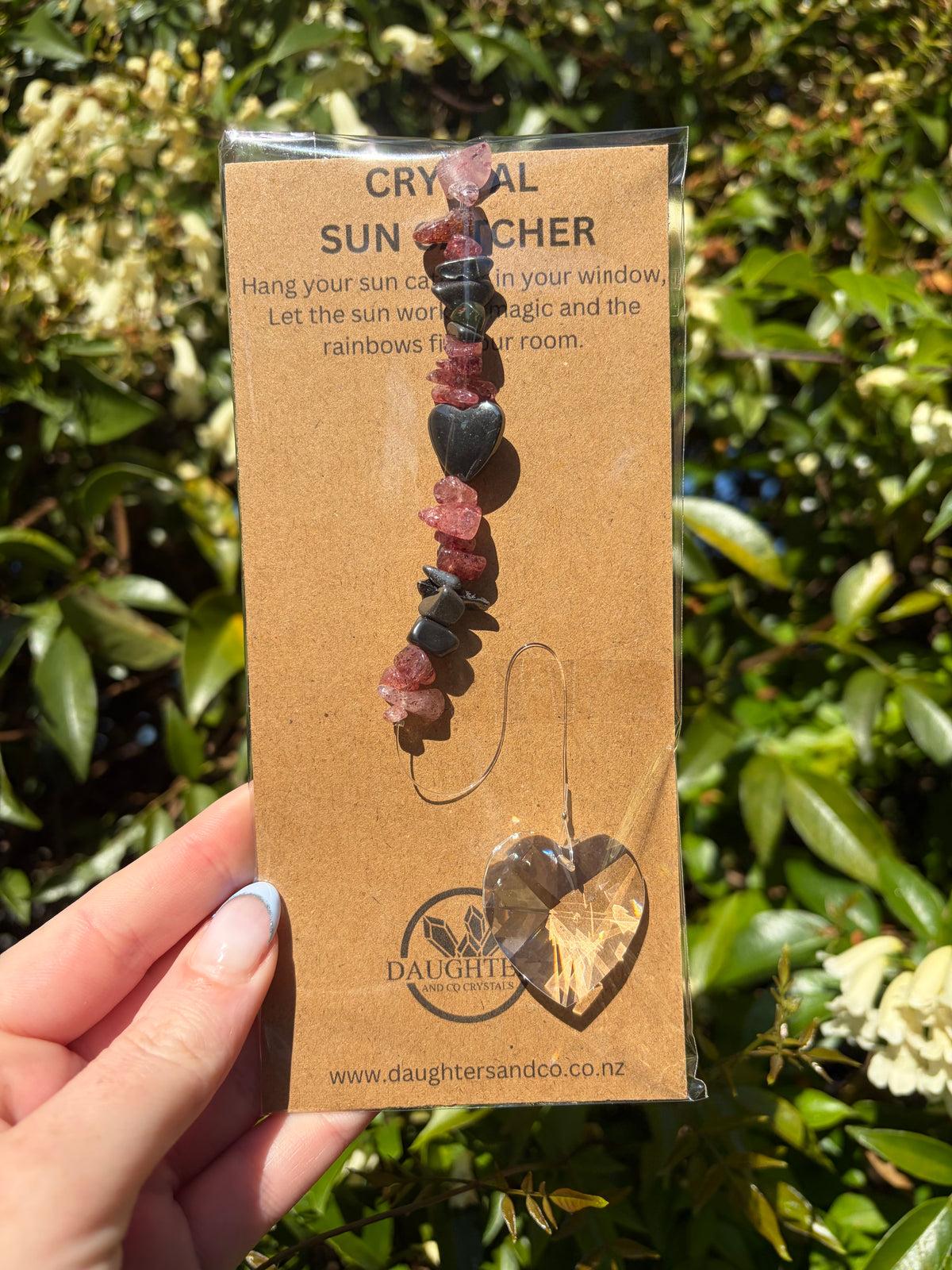 Strawberry Quartz & Hematite | Heart Sun Catcher