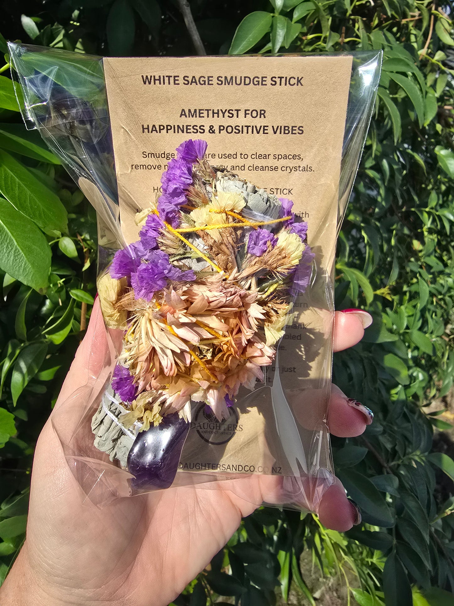 White Sage Smudge Stick Small 4inch | Amethyst For Happiness & Positive Vibes