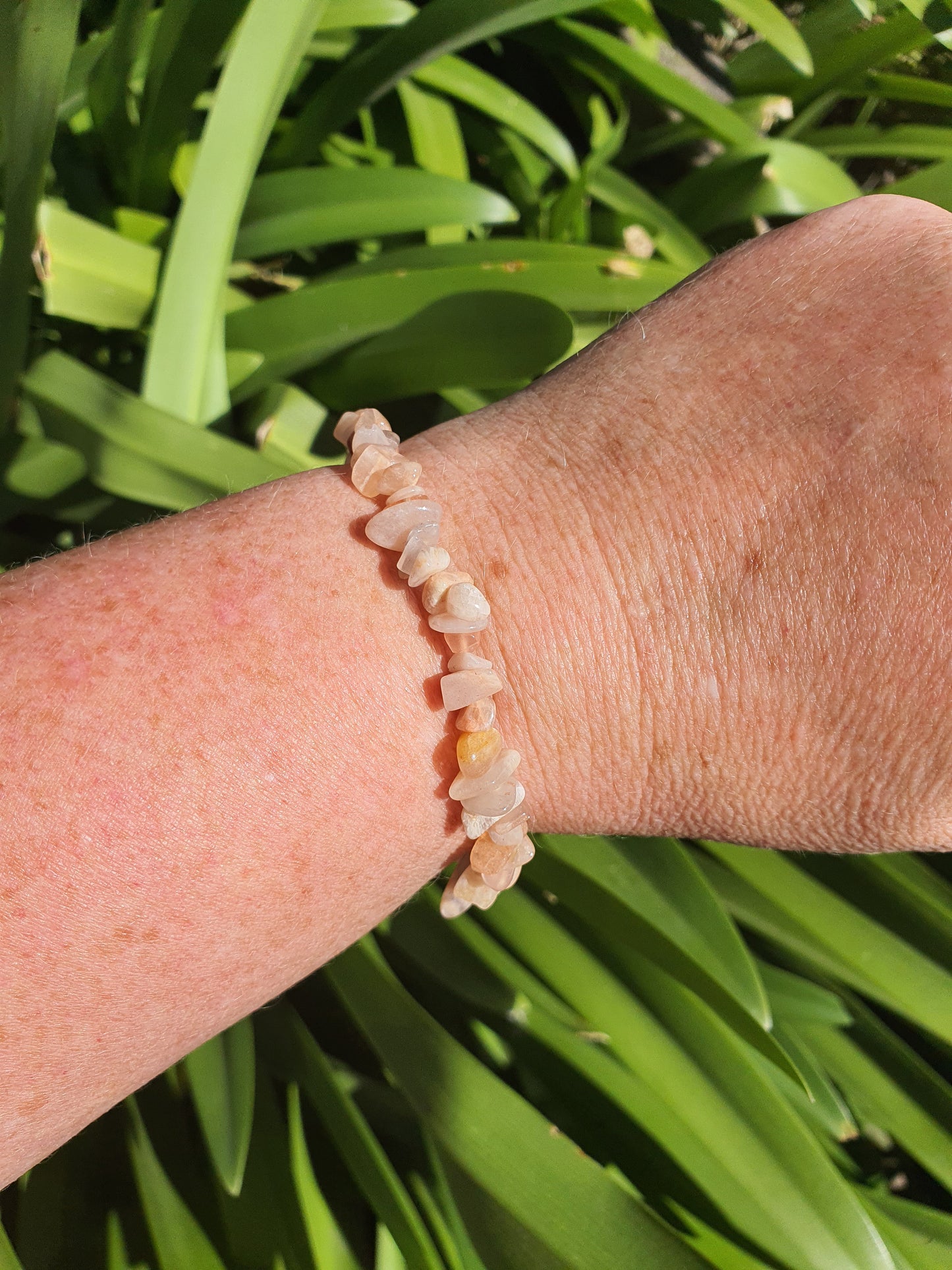 Peach Moonstone Crystal Chip Bracelet