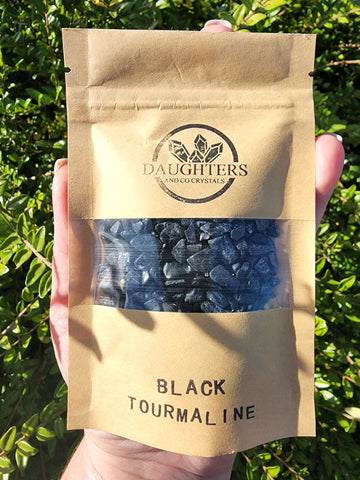 Black Tourmaline Crystal Chip 100g Bag