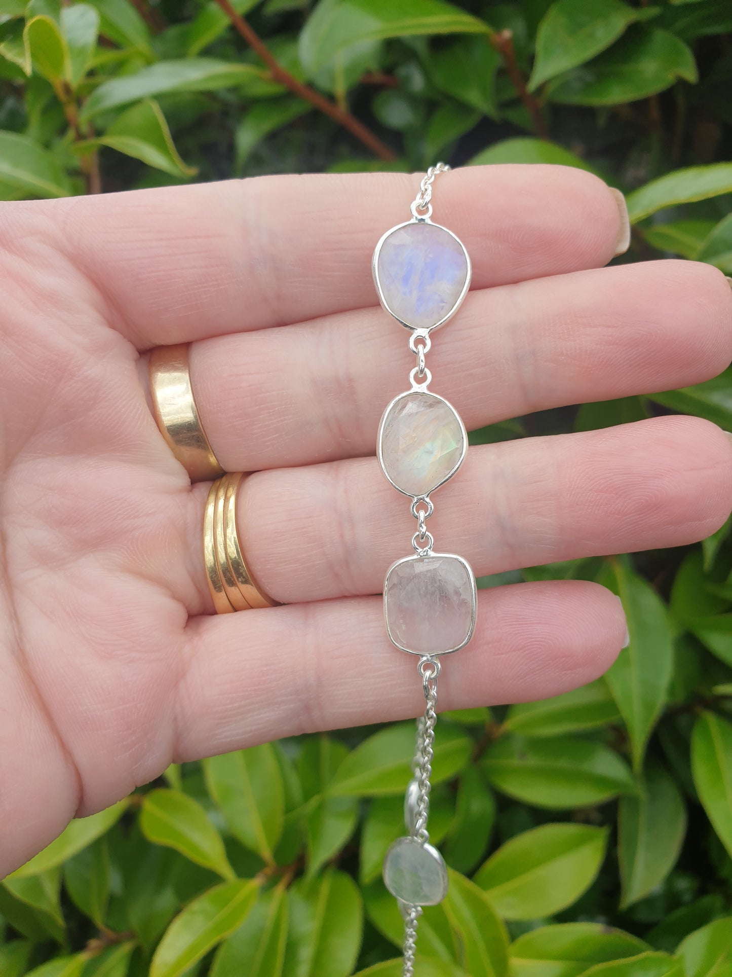 Rainbow Moonstone | Rose Cut Sterling Silver Necklace 100 cm