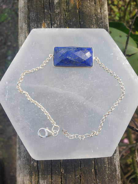 Lapis Lazuli | Rose Cut Sterling Silver Adjustable Bracelet B