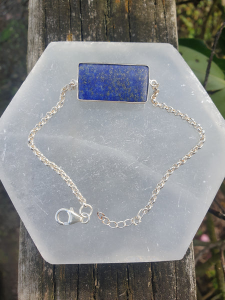 Lapis Lazuli | Rose Cut Sterling Silver Adjustable Bracelet B