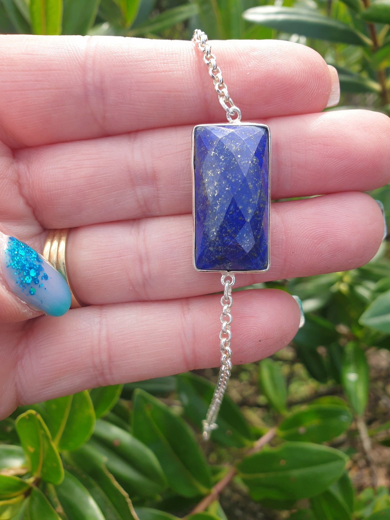 Lapis Lazuli | Rose Cut Sterling Silver Adjustable Bracelet B