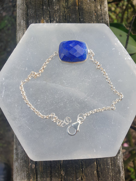 Lapis Lazuli | Rose Cut Stetling Silver Adjustable Bracelet C