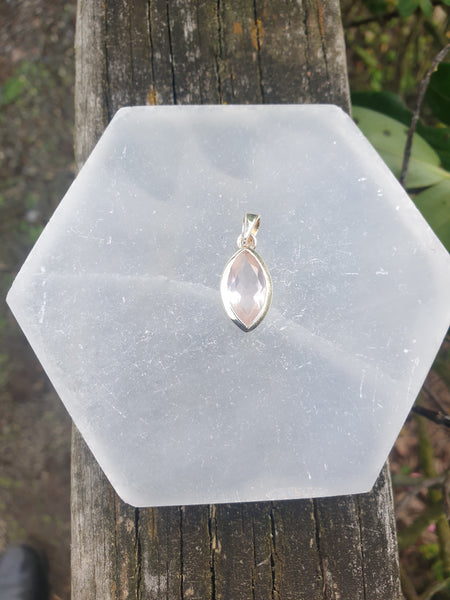 Rose Quartz | Faceted Cut Sterling Silver Pendant G