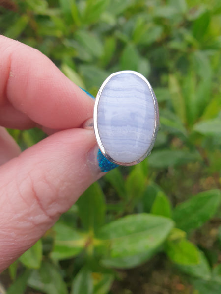 Blue Lace Agate | Sterling Silver Adjustable Ring A