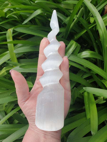 Selenite Unicorn Horn Large
