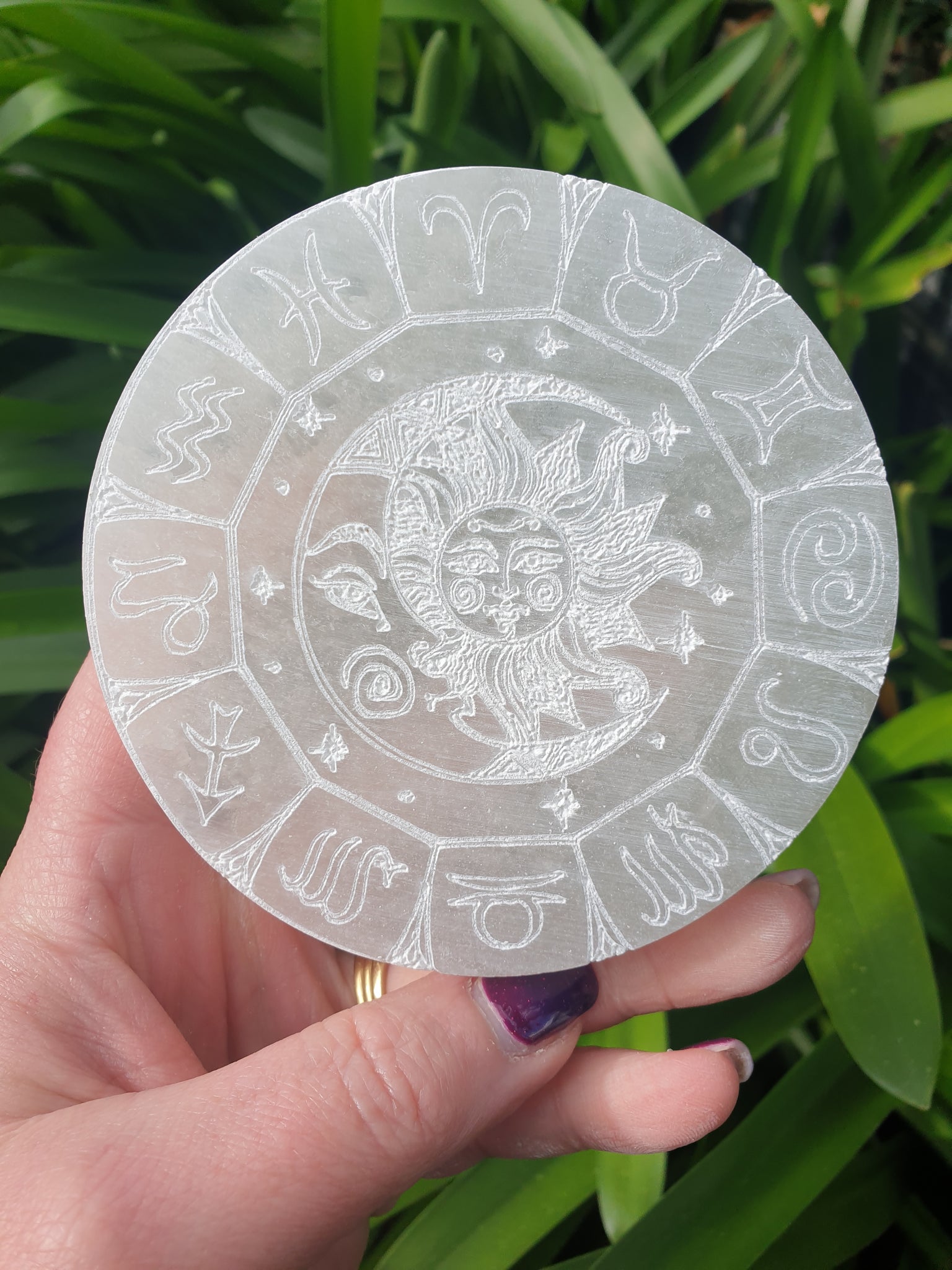 Selenite Zodiac Chagring Plate A