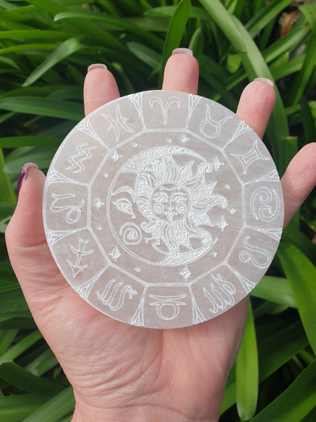 Selenite Zodiac Chagring Plate A