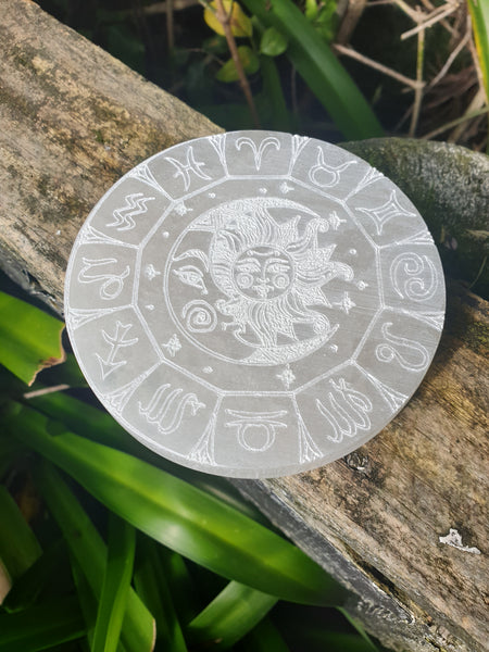 Selenite Zodiac Chagring Plate A
