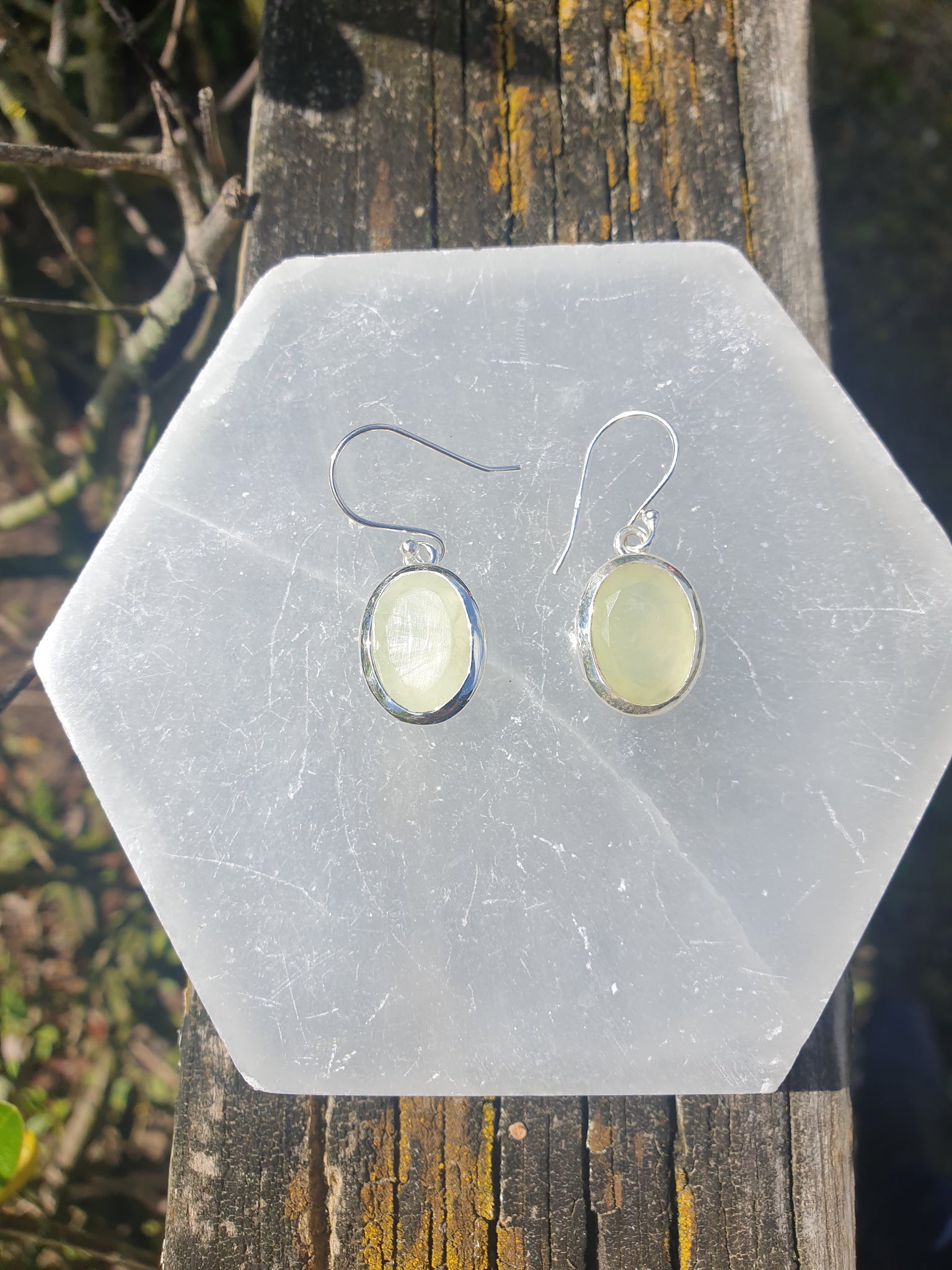 Prehnite | Faceted Sterling Silver Earrings A