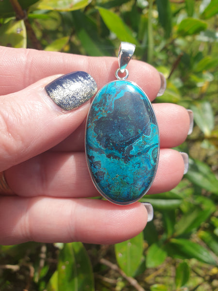 Chrysocolla | Polished Sterling Silver Pendant D