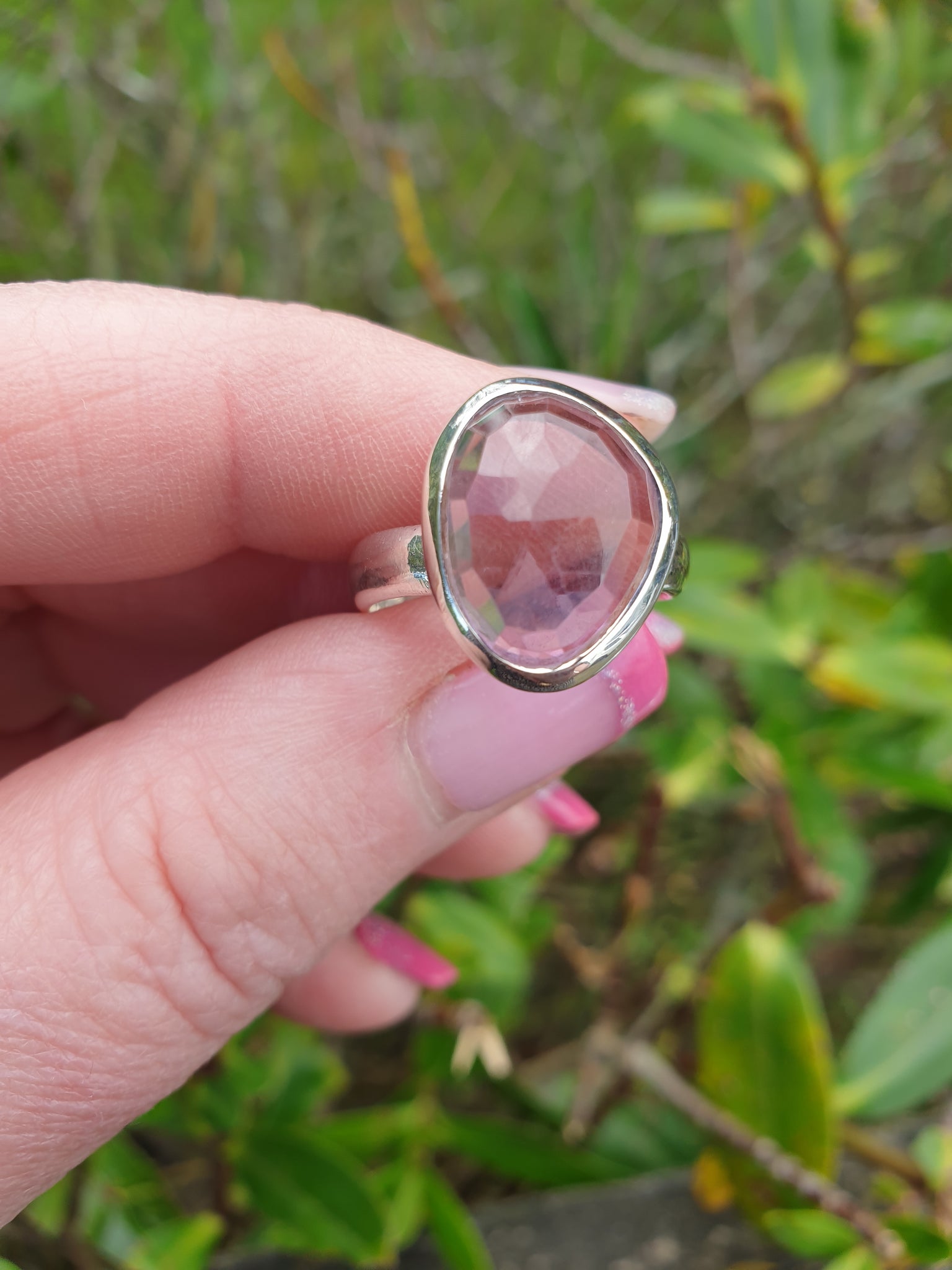 Amethyst | Rose Cut Sterling Silver Adjustable Ring C