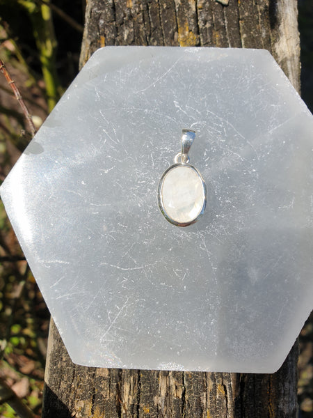Rainbow Moonstone | Faceted Cut Sterling Silver Pendant H