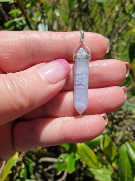 Blue Lace Agate | Sterling Silver Double Terminated Point Pendant