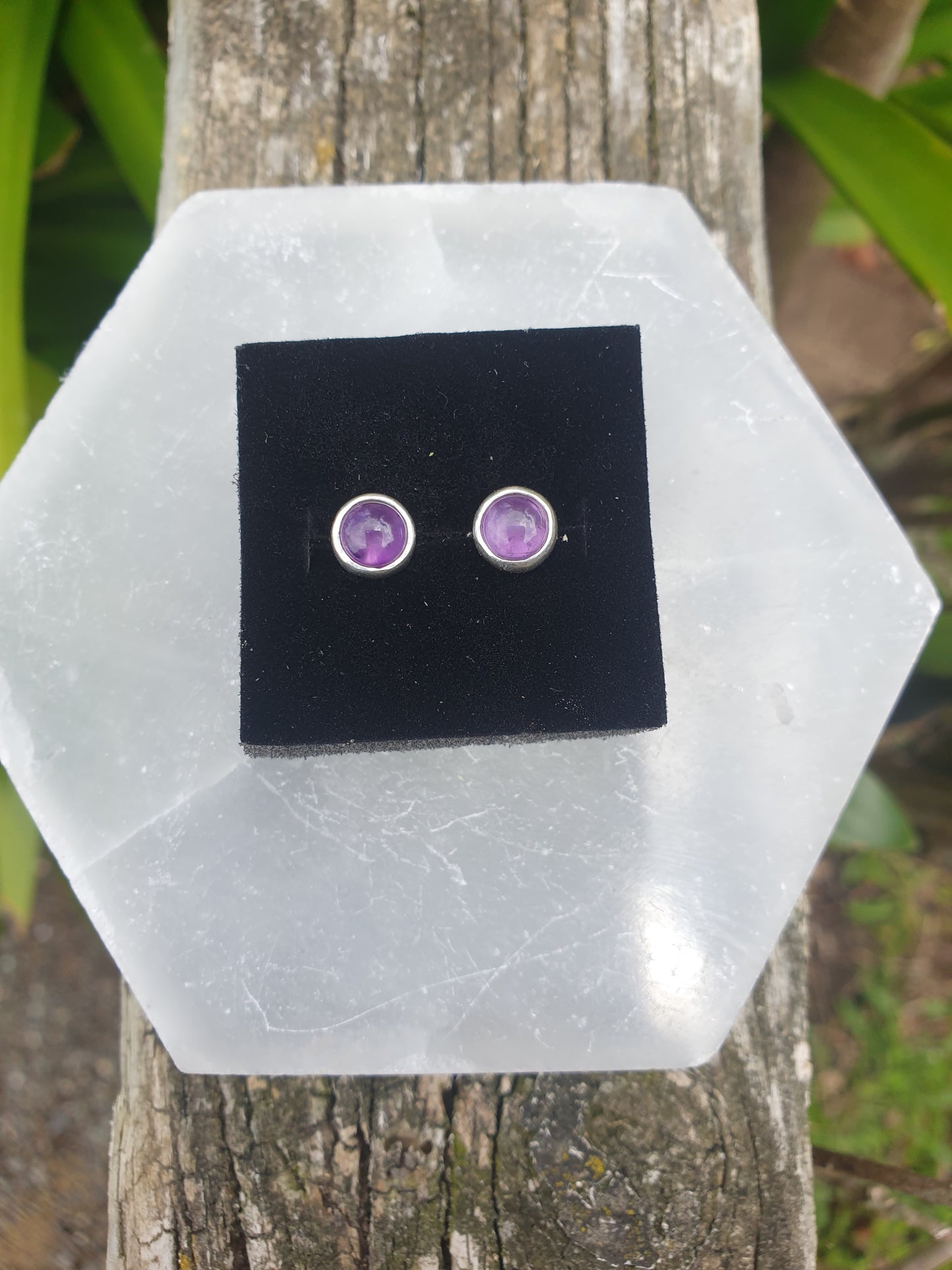 Amethyst | Polished Sterling Silver Round Stud Earrings 6mm
