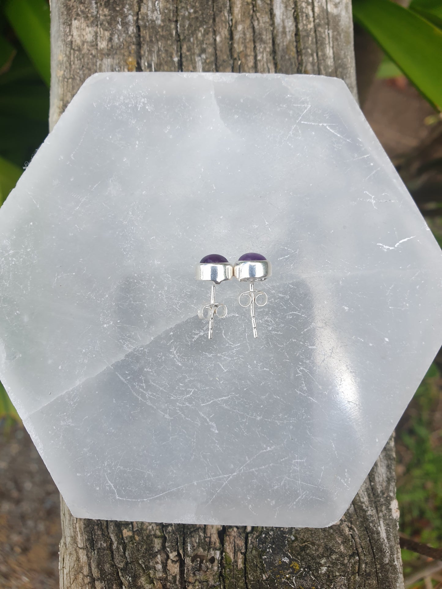 Amethyst | Polished Sterling Silver Round Stud Earrings 6mm