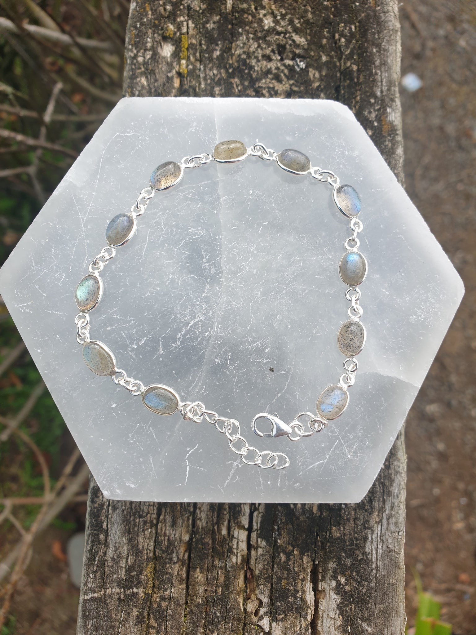 Labradorite | Polished Sterling Silver Adjustable Bracelet