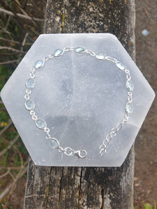 Aquamarine | Polished Sterling Silver Adjustable Bracelet