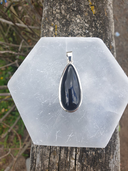 Black Obsidian | Polished Sterling Silver Pendant E