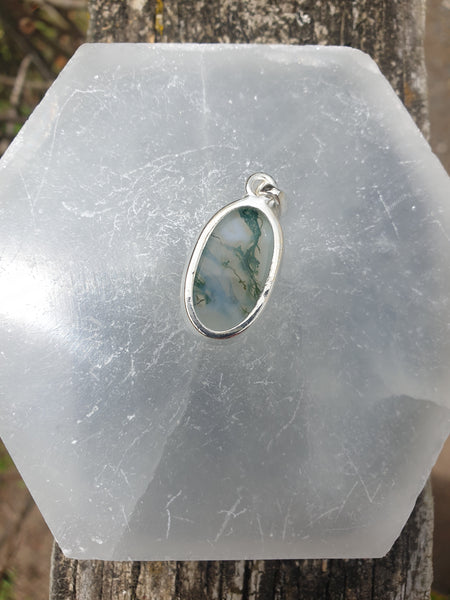 Moss Agate | Polished Sterling Silver Pendant B