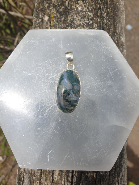 Moss Agate | Polished Sterling Silver Pendant C