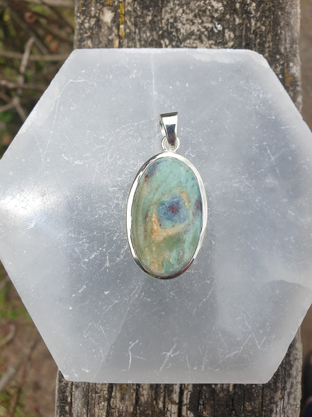 Ruby & Fuchsite | Polished Sterling Silver Pendant A