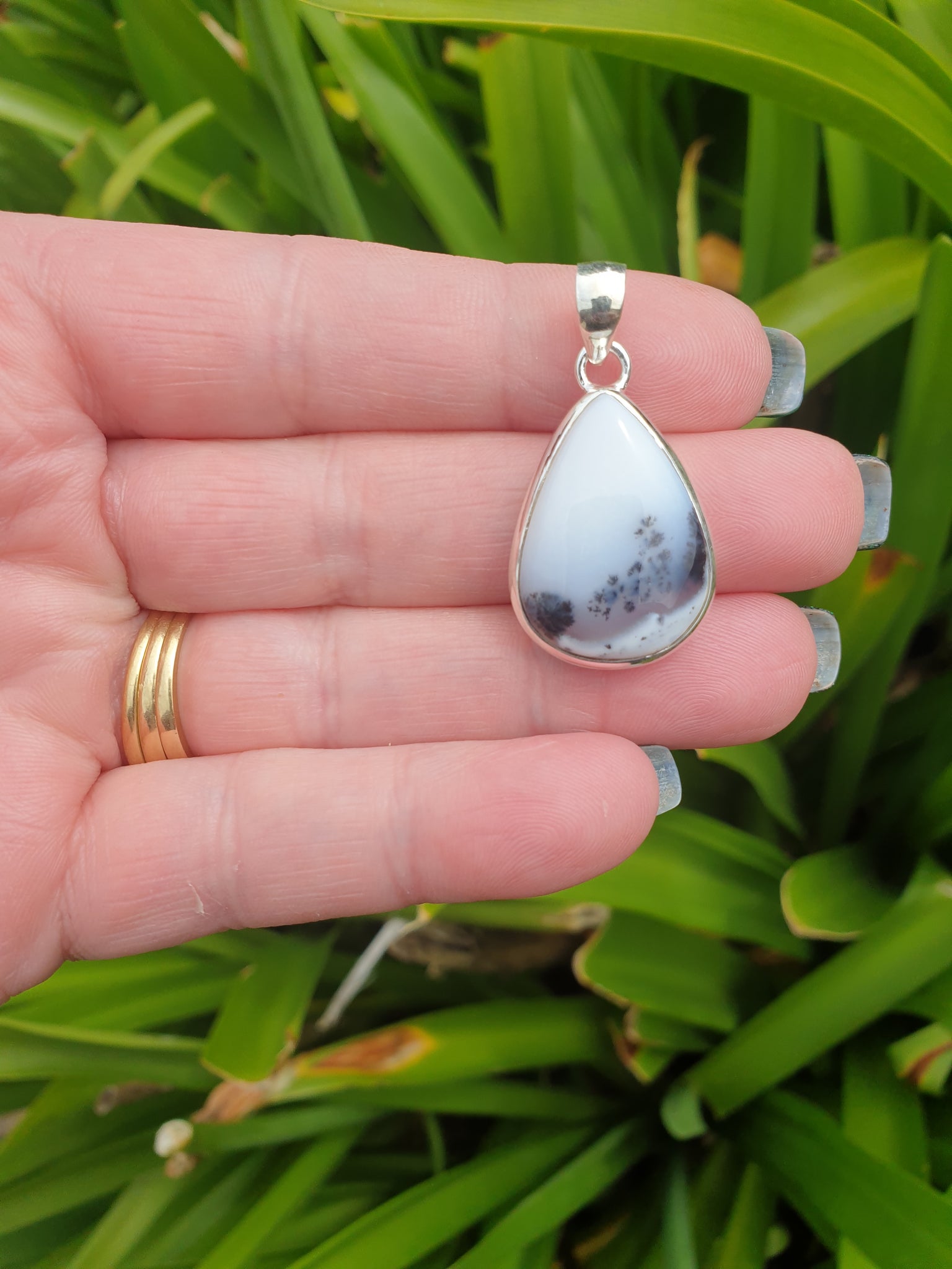Dendritic Agate | Polished Sterling Silver Pendant B