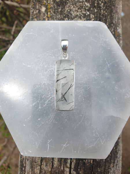 Quartz & Tourmaline | Polished Sterling Silver Pendant C