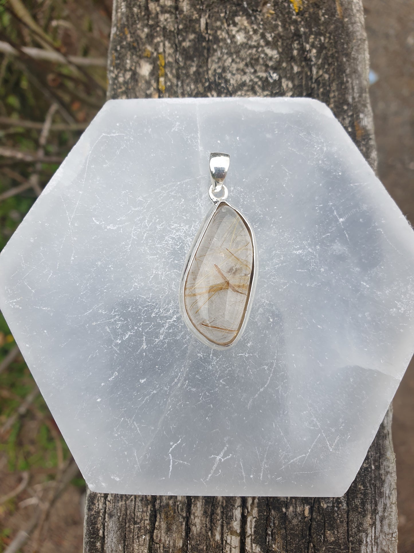 Golden Rutile | Polished Sterling Silver Pendant A