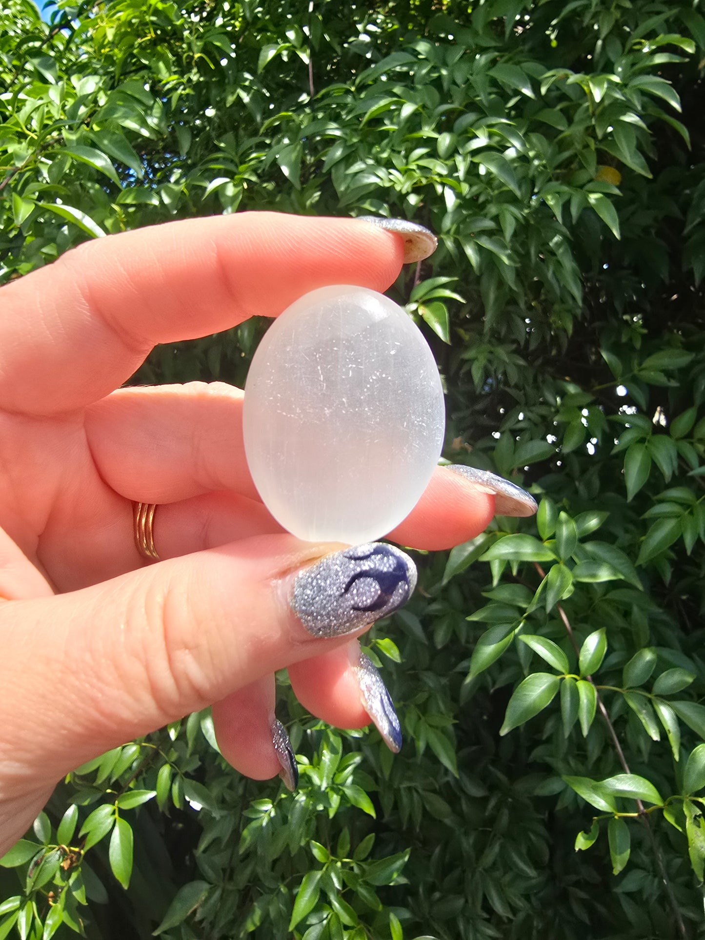 Selenite Mini Palm Stone | Wicca Spiral Goddess