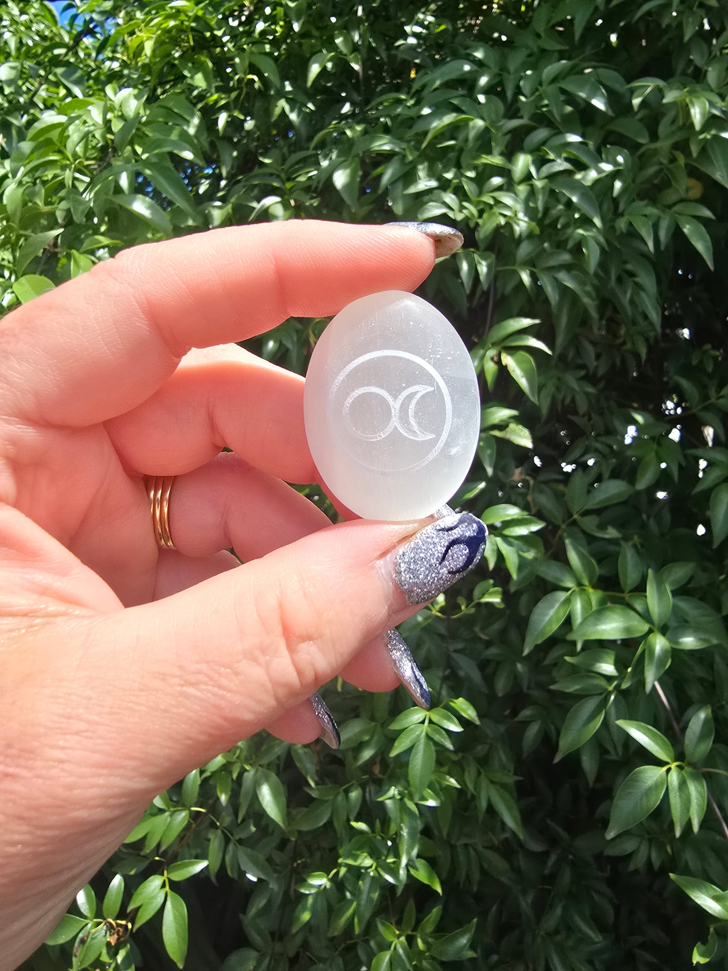 Selenite Mini Palm Stone | Wicca Horned God