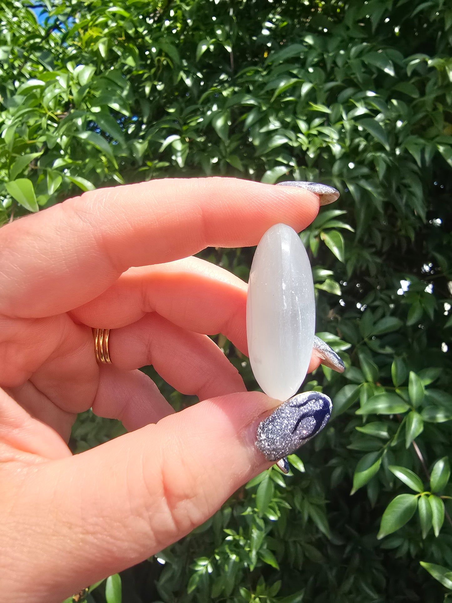 Selenite Mini Palm Stone | Wicca Horned God