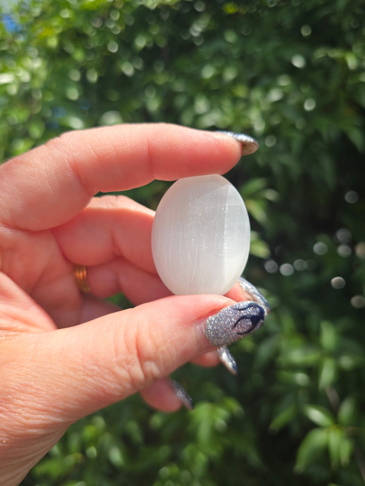 Selenite Mini Palm Stone | Wicca Horned God