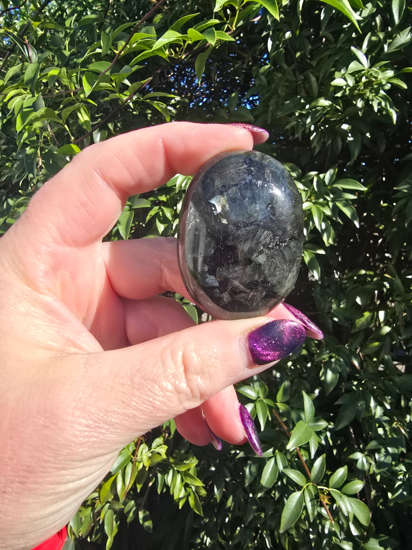 Black Larvikite Palm Stone Large