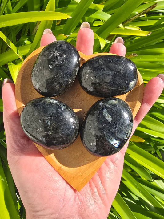 Black Larvikite Palm Stone Medium