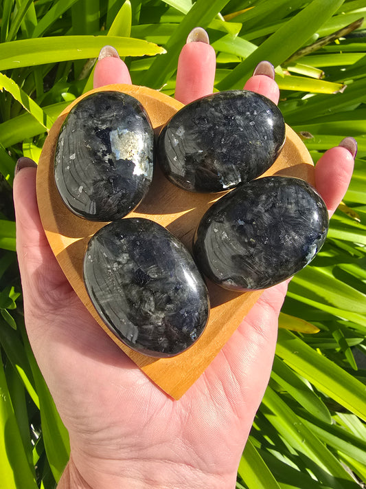Black Larvikite Palm Stone Large