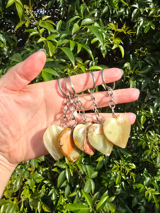 Banded Calcite Heart Keyring
