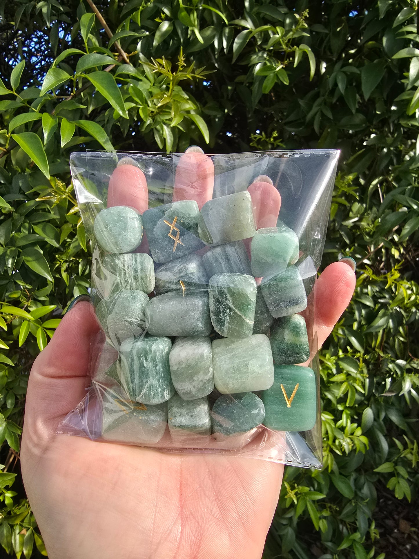 Green Aventurine Large Runes Set