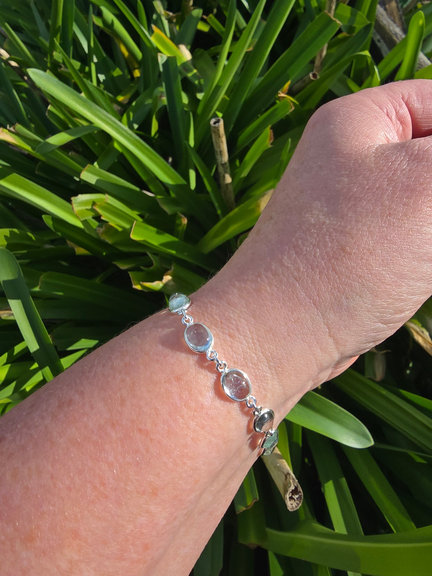 Blue Topaz Oval | Polished Sterling Silver Adjustable Bracelet A