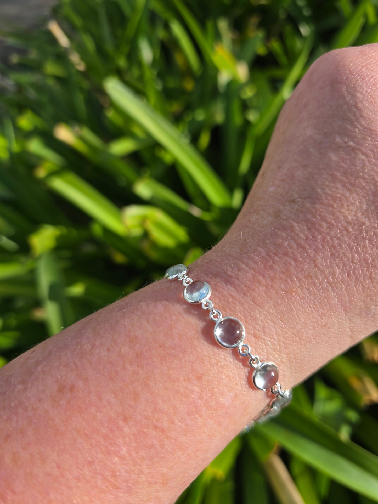 Blue Topaz Round | Polished Sterling Silver Adjustable Bracelet C